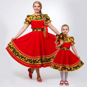 Платье Аленький цветочек, красное, длинное